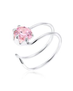 Sterling Silver Pink Solitaire Cubic Zirconia Ear Cuff