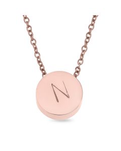 Rose Gold Plated Stainless Steel Personalised One Initial Round Necklace