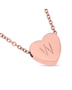 Stainless Steel Rose Gold Plated Heart Bead Initial Necklet