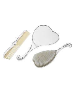 Silver Plated Base Metal Brush Comb Mirror Set Giftware