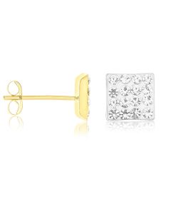 9ct Yellow Gold Crystal Set Square Stud Earrings
