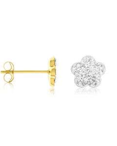 9ct Yellow Gold Crystal Set Flower Stud Earrings