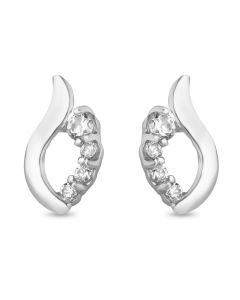 9ct White Gold CZ Set Swirl Stud Earrings