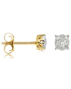 9ct Yellow Gold Diamond Set Cluster Stud Earrings