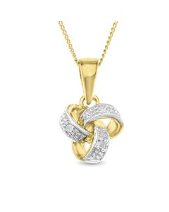 9ct Gold Diamond Set Knot Design Pendant On 18" Curb Chain