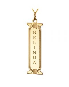 9ct Yellow Gold Personalised Cartouche Pendant On 18" Curb Chain