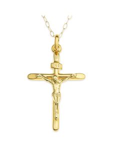9ct Yellow Gold Crucifix Pendant On 16" Trace Chain