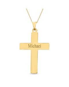 9ct Yellow Gold Personalised Cross Pendant on 18" Curb Chain 