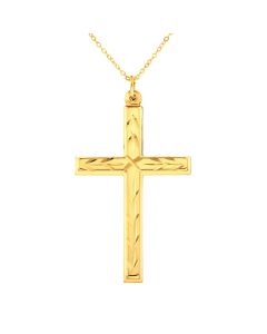 9CT Gold Double Sided Hollow Diamond Cut Cross Pendant On 20" Trace Chain