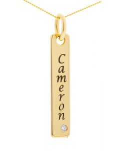 9ct Yellow Gold Personalised Dia Set Dog Tag On 18" Curb Chain