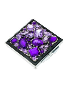 Fancy Purple Crystal Set Square Shape Compact Mirror
