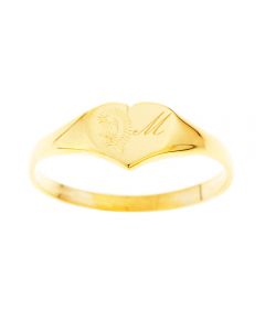 9ct Yellow Gold Personalised One Initial Cast Heart Signet Ring