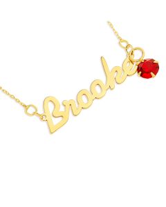 9ct Yellow Gold Personalised CZ Birthstone Name Plate On 16" Trace Chain