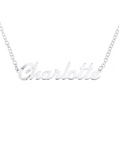 Silver Personalised First Letter Dia Cut  Name Plate Necklace On 16" Trace Chain