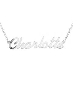 Sterling Silver Personalised Dia Cut First Letter Name Plate Necklace On 16" Trace Chain
