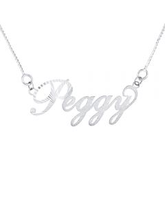 Silver Personalised Dia Cut And Frosted Carrie Font Name Plate Necklace