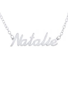 Sterling Silver Frosted Personalised Name Plate Necklace On 16" Trace Chain