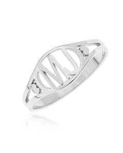 Sterling Silver Personalised Cut Out Two Initials And Hearts Ring