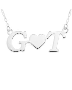 Sterling Silver Two Initial And Heart In The Midle 16" Trace Chain Necklace 