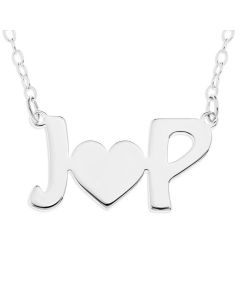 Sterling Silver Two Initial And Heart In The Midle 16" Trace Chain Necklace