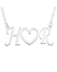 Sterling Silver Personalised Two Initial And Heart Necklace On 18" Trace Chain