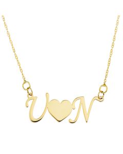 9ct Yellow Gold Two Initials With A Heart Necklace On 16" Trace Chain