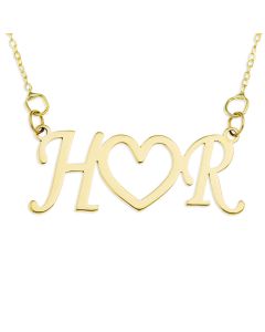 9ct Yellow Gold Two Initials With A Cut Out Heart Between Necklace on 16" Trace Chain