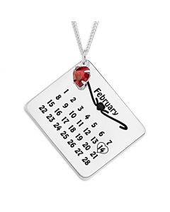 Sterling Silver Calendar Pendant With CZ Month Stone Heart Charm On 18" Curb Chain