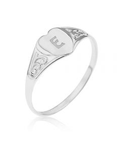 Sterling Silver Personalised One Initial Filigree Shoulders Heart Ring