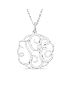 Sterling Silver Three Initial Monogram Pendant On 18" Curb Chain