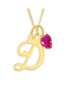 9ct Yellow Gold Initial and CZ Birth Stone Heart Pendant On 18" Curb Chain