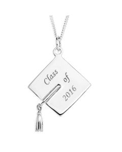 Sterling Silver Personalised Graduation Hat Pendant On 18" Curb Chain