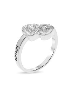 Sterling Silver Personalised Two White CZ Set Hearts Ring