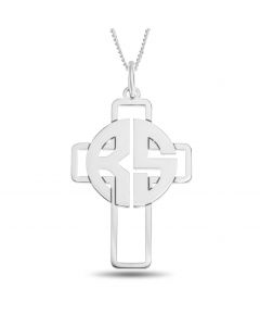 Sterling Silver Personalised Two Initial Cross Pendant On 18" Curb Chain
