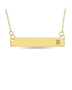 10ct Yellow Gold Personalised One Initial Horizontal Bar Necklace On 18" Trace Chain