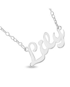Sterling Silver Personalised Mollie Font Name Plate Necklace On 16" Trace Chain
