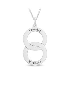 Sterling Silver Personalised Two Twisted Ring Pendant On 18" Curb Chain