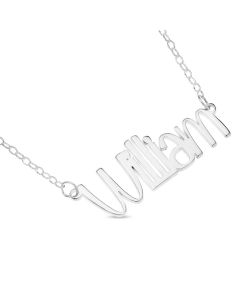 Sterling Silver Personalised Combo Font Name Plate Necklace On 16" Trace Chain