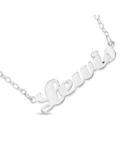 Sterling Silver Personalised Creampuff Font Name Plate Necklace On 16" Trace Chain