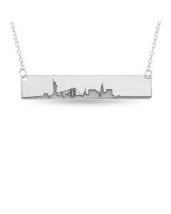 Sterling Silver New York City Bar Necklace On 18" Trace Chain