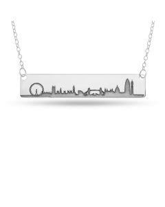 Sterling Silver London City Bar Pendant On 18" Trace Chain