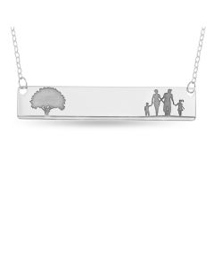 Sterling Silver Family Bar Necklace On 18" Trace Chain