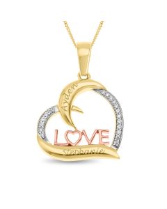 Yellow And Rose Gold Plated Silver Personalised 'Love'  CZ Set Open Heart Pendant On 18" Curb Chain