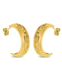 9ct Gold Lined Edge And Diamond Cut Star Pattern Half Hoop Wedding Band Earrings