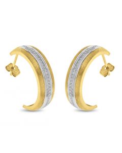 9ct Gold Matt And Diamond Cut With Rhodium Plated Centre Half Hoop Wedding Band Earrings