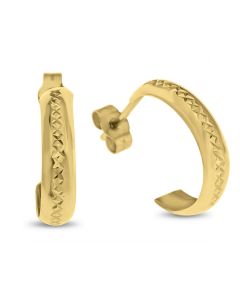 9ct Gold Dia Cut Criss Cross Pattern Wedding Band Half Hoop Earrings