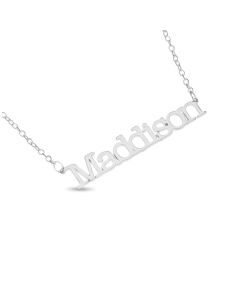 Sterling Silver Personalised Bold Typewriter Font Name Plate Necklace on 16" Trace Chain
