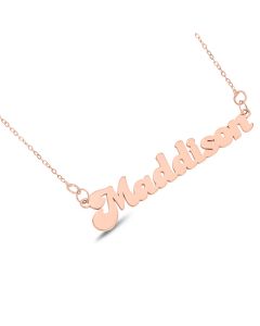 9ct Rose Gold Personalised Name Plate Necklace On 16" Trace Chain
