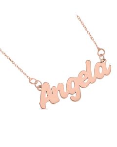 9ct Rose Gold Personalised Challenge Font Name Necklace On 16" Trace Chain
