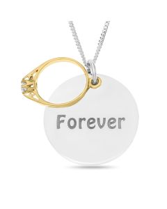 Sterling Silver 'Forever' Disc And GPS Cubic Zirconia Ring Charm Pendant On 18" curb Chain